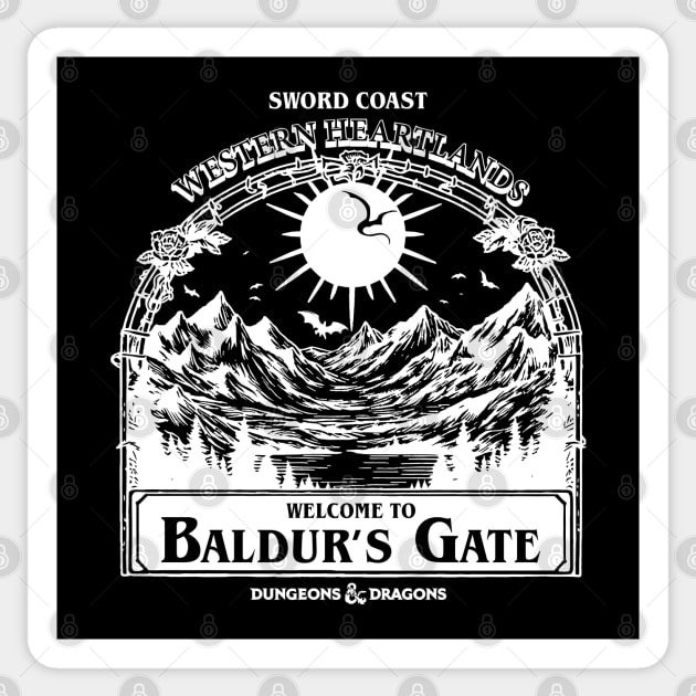 Welcome to Baldur's gate Black and White V2 Sticker by bianca alea